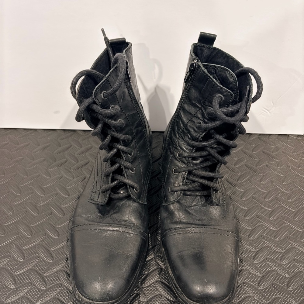 Selected Homme Black Lace-Up Leather Boots with side zipper.